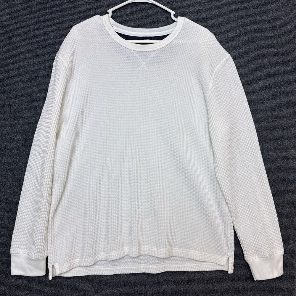 Cotton On Long Sleeve Shirt White Textured Waffle Knit Crewneck XL